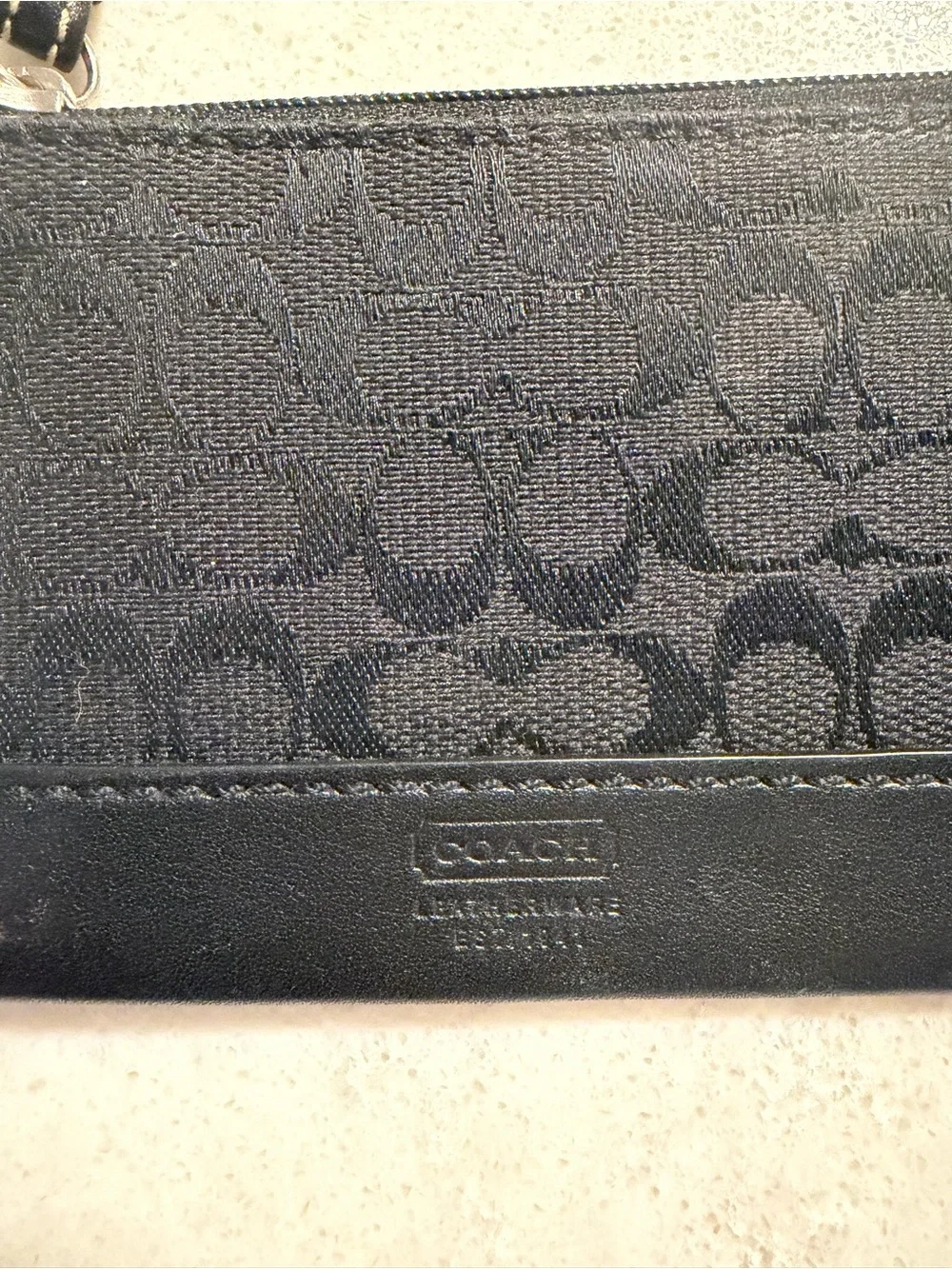 Coach Black Signature Card Holder with Key Ring